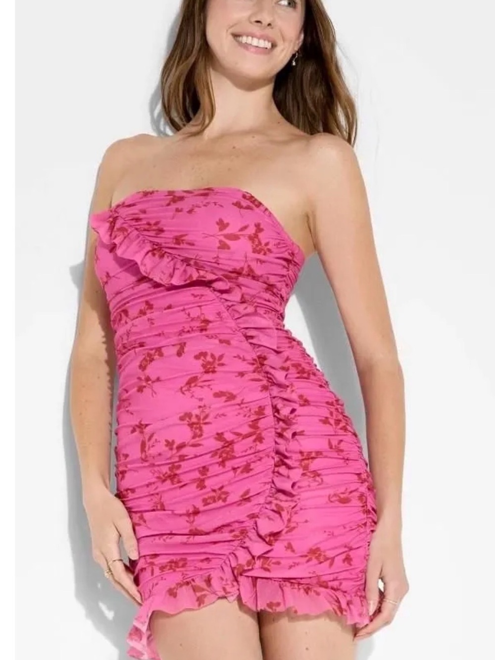 wild fable Strapless Pink Mini Dress with Red Floral Print